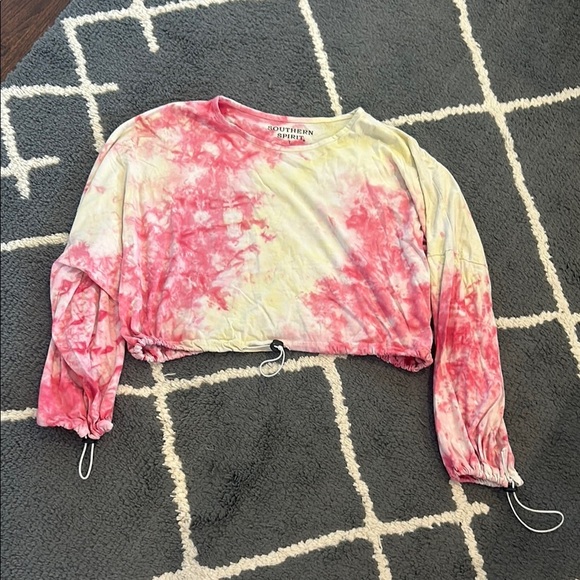 Crop Tie-Dye Elastic Top - Pink and Yellow - Picture 1 of 4